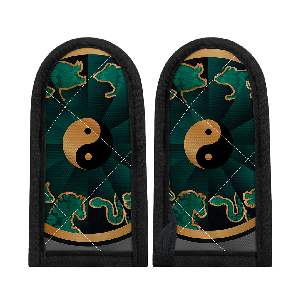 Green And Gold Chinese Zodiac Print Skillet Handle Cover