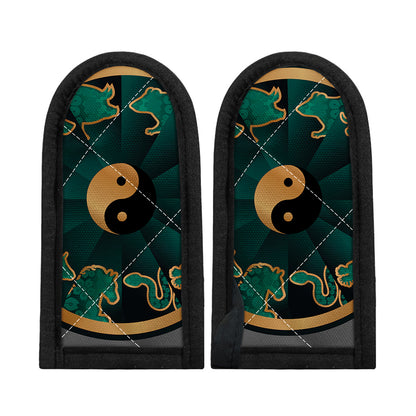 Green And Gold Chinese Zodiac Print Skillet Handle Cover
