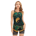 Green And Gold Chinese Zodiac Print Sleeveless One Piece Swimsuit