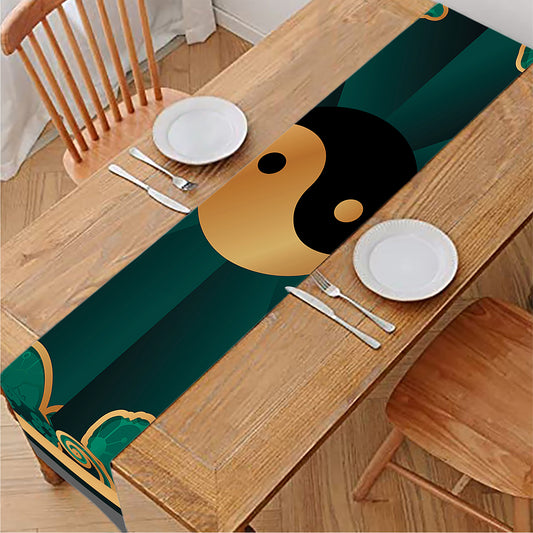 Green And Gold Chinese Zodiac Print Table Runner