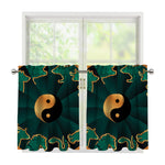 Green And Gold Chinese Zodiac Print Tier Curtains