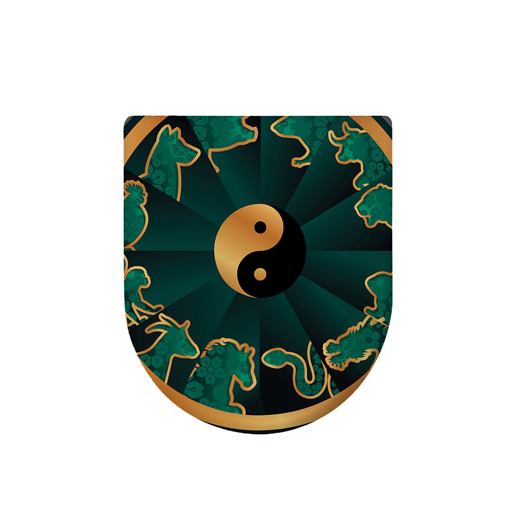 Green And Gold Chinese Zodiac Print Toilet Lid Cover