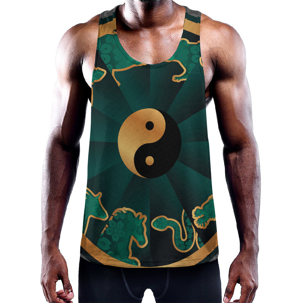 Green And Gold Chinese Zodiac Print Training Tank Top