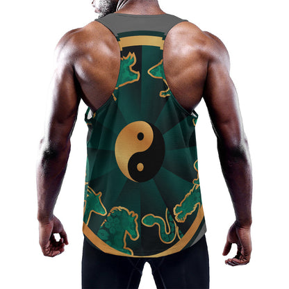 Green And Gold Chinese Zodiac Print Training Tank Top