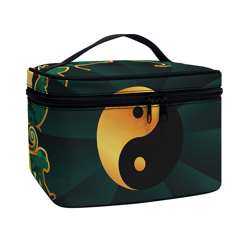 Green And Gold Chinese Zodiac Print Travel Makeup Bag