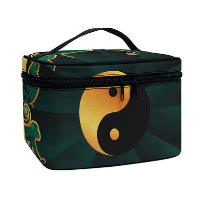 Green And Gold Chinese Zodiac Print Travel Makeup Bag