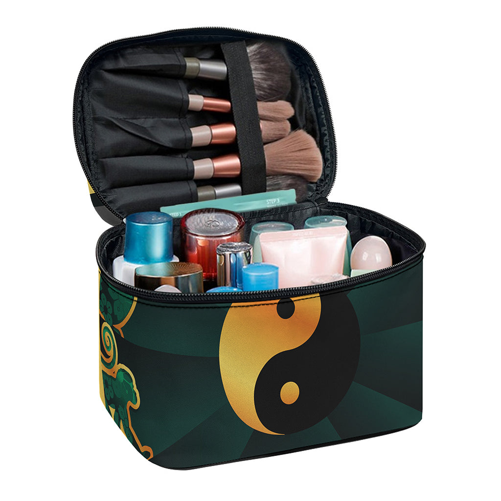 Green And Gold Chinese Zodiac Print Travel Makeup Bag