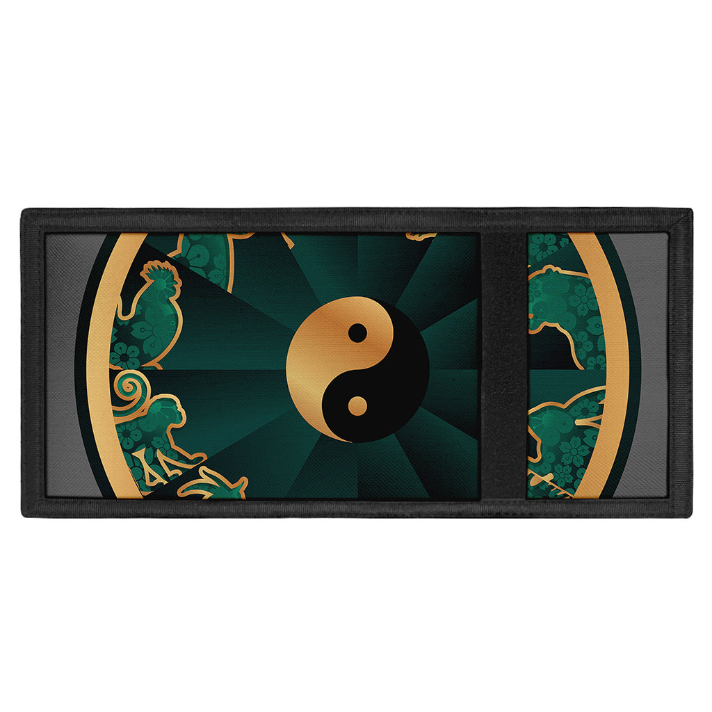 Green And Gold Chinese Zodiac Print Trifold Wallet