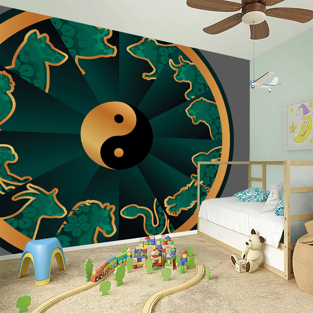 Green And Gold Chinese Zodiac Print Wall Sticker