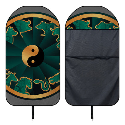 Green And Gold Chinese Zodiac Print Waterproof Car Seat Cover