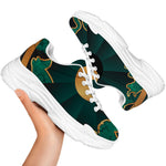 Green And Gold Chinese Zodiac Print White Chunky Shoes