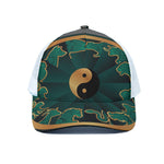 Green And Gold Chinese Zodiac Print White Mesh Trucker Cap
