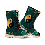 Green And Gold Chinese Zodiac Print Winter Boots