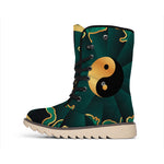 Green And Gold Chinese Zodiac Print Winter Boots