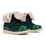 Green And Gold Chinese Zodiac Print Winter Boots