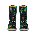 Green And Gold Chinese Zodiac Print Winter Boots