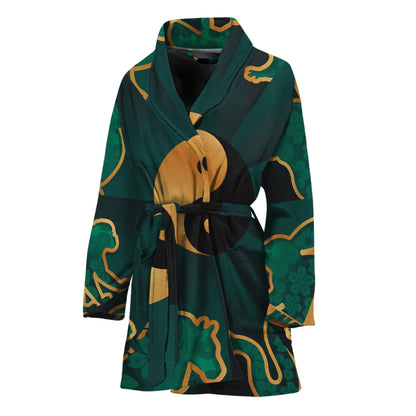 Green And Gold Chinese Zodiac Print Women's Bathrobe