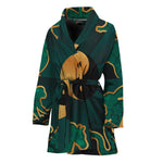 Green And Gold Chinese Zodiac Print Women's Bathrobe