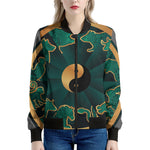 Green And Gold Chinese Zodiac Print Women's Bomber Jacket