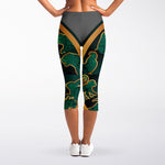 Green And Gold Chinese Zodiac Print Women's Capri Leggings