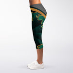 Green And Gold Chinese Zodiac Print Women's Capri Leggings