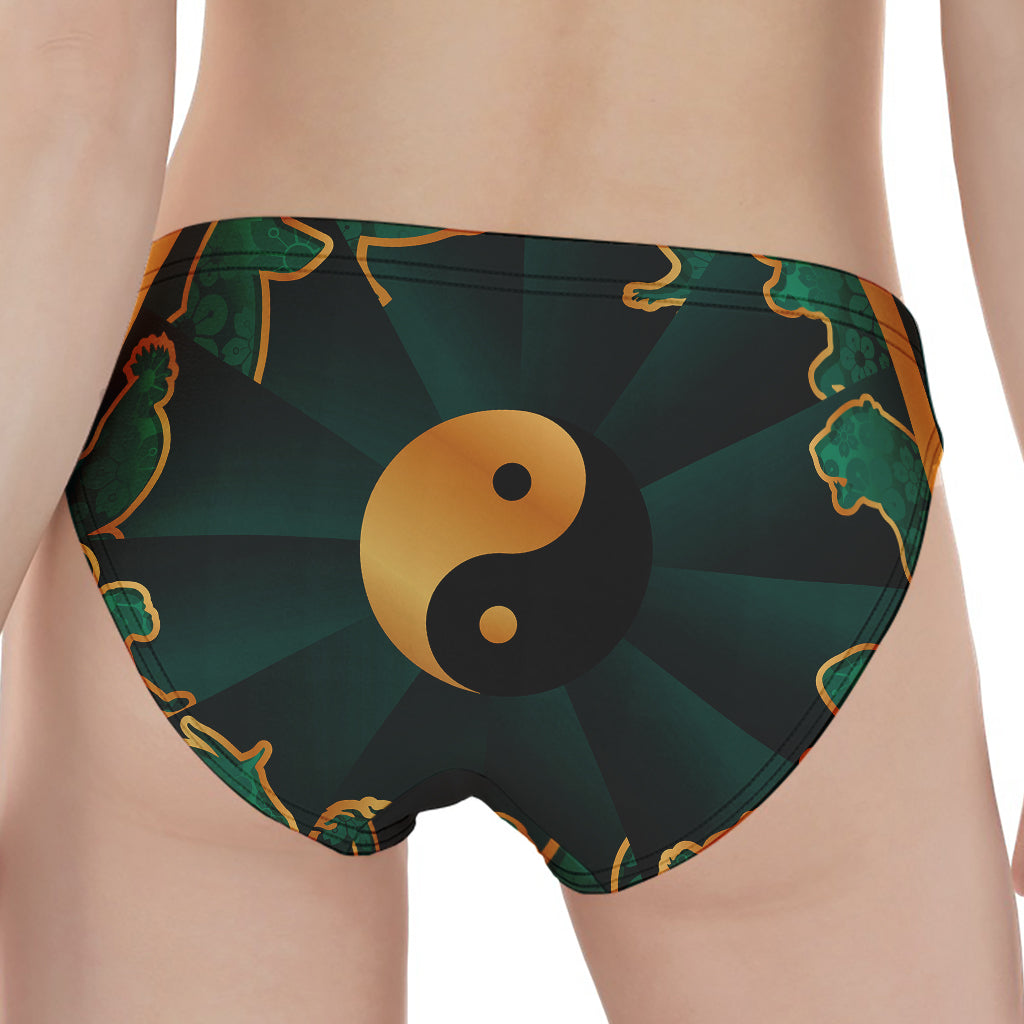 Green And Gold Chinese Zodiac Print Women's Panties