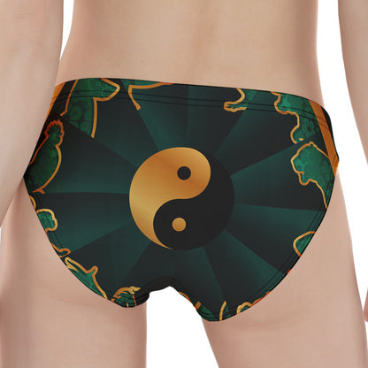 Green And Gold Chinese Zodiac Print Women's Panties