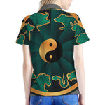 Green And Gold Chinese Zodiac Print Women's Polo Shirt
