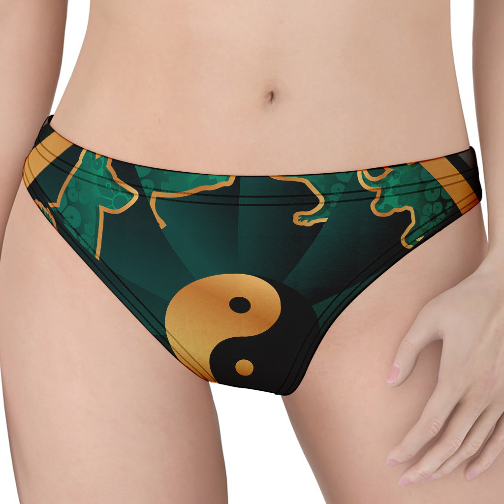 Green And Gold Chinese Zodiac Print Women's Thong