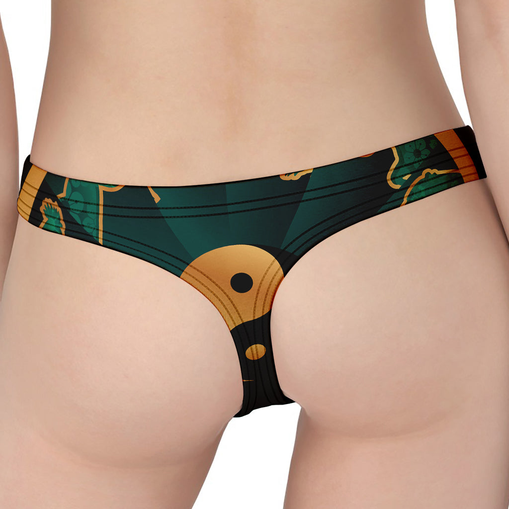 Green And Gold Chinese Zodiac Print Women's Thong