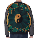 Green And Gold Chinese Zodiac Print Zip Sleeve Bomber Jacket