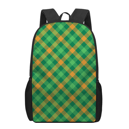 Green And Orange Buffalo Plaid Print 17 Inch Backpack