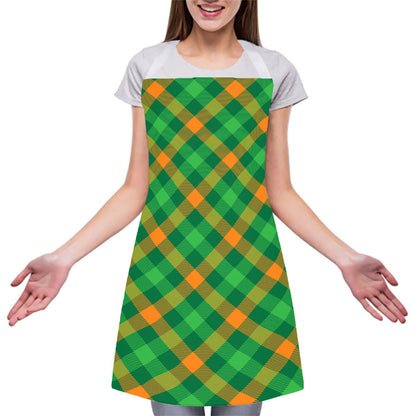 Green And Orange Buffalo Plaid Print Adjustable Apron