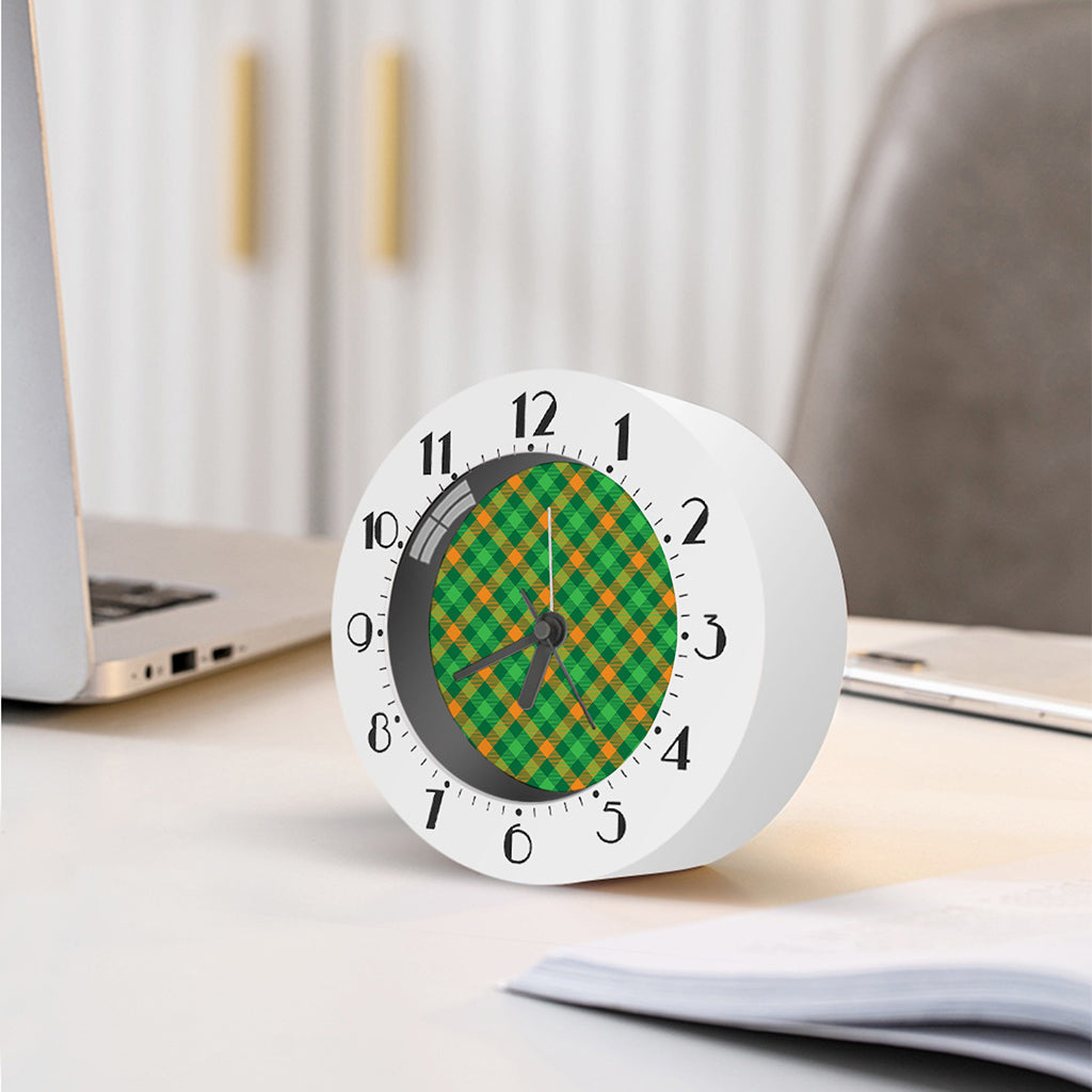 Green And Orange Buffalo Plaid Print Alarm Clock