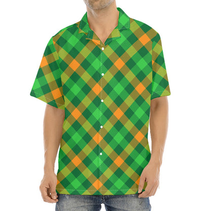 Green And Orange Buffalo Plaid Print Aloha Shirt