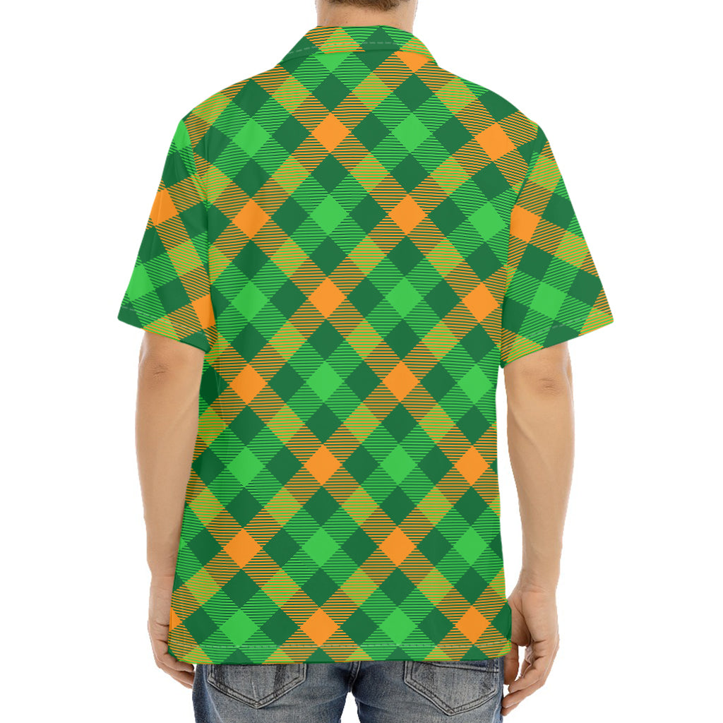 Green And Orange Buffalo Plaid Print Aloha Shirt