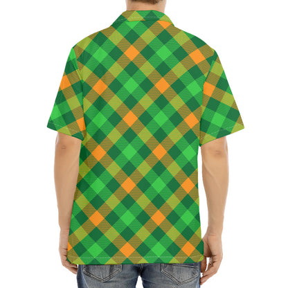 Green And Orange Buffalo Plaid Print Aloha Shirt