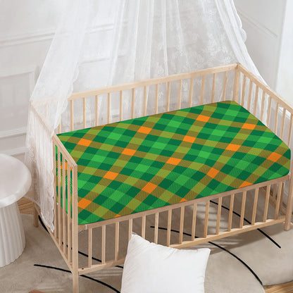 Green And Orange Buffalo Plaid Print Baby Crib Sheet