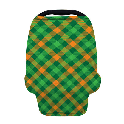 Green And Orange Buffalo Plaid Print Baby Seat Cover