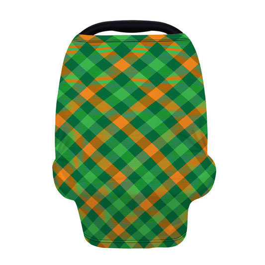 Green And Orange Buffalo Plaid Print Baby Seat Cover