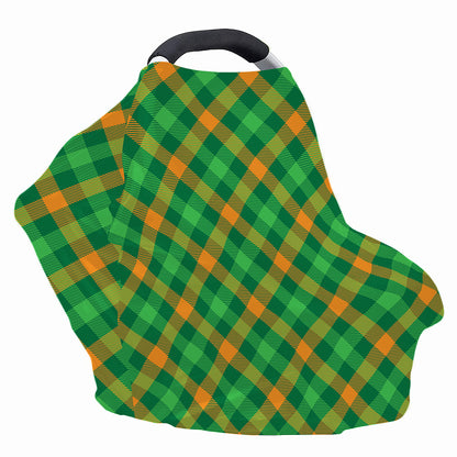 Green And Orange Buffalo Plaid Print Baby Seat Cover