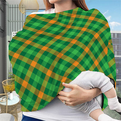 Green And Orange Buffalo Plaid Print Baby Seat Cover