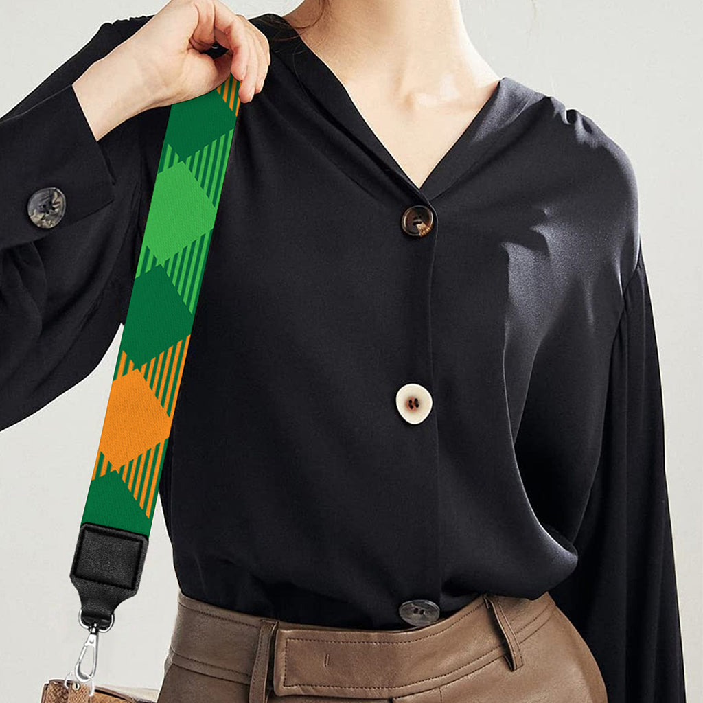 Green And Orange Buffalo Plaid Print Bag Strap