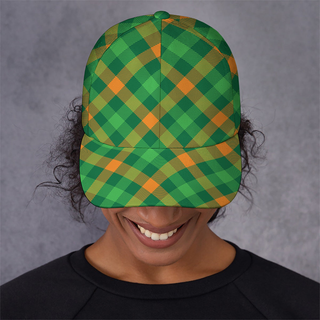 Green And Orange Buffalo Plaid Print Baseball Cap