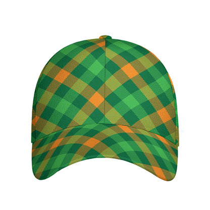 Green And Orange Buffalo Plaid Print Baseball Cap