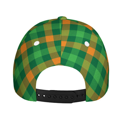 Green And Orange Buffalo Plaid Print Baseball Cap
