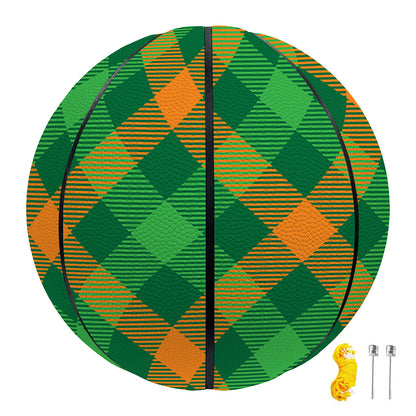Green And Orange Buffalo Plaid Print Basketball