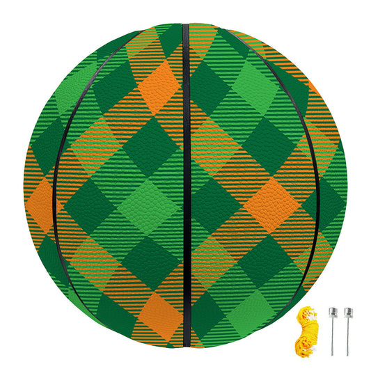 Green And Orange Buffalo Plaid Print Basketball