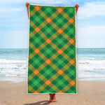 Green And Orange Buffalo Plaid Print Beach Towel