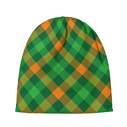 Green And Orange Buffalo Plaid Print Beanie